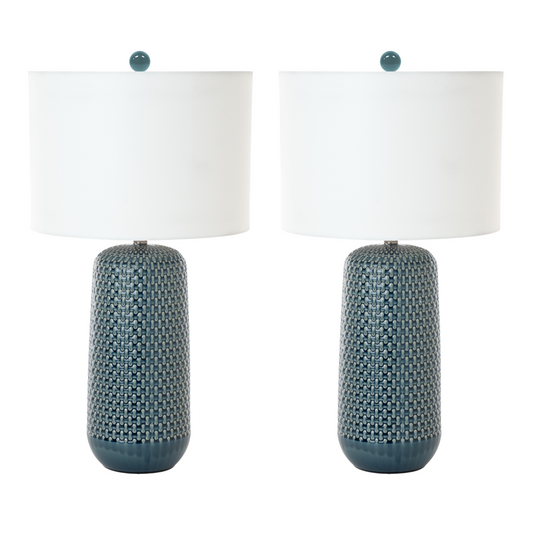 Lux Lighting 30" Blue Ceramic Classic Table Lamps (Set of 2) 3-Way Switch