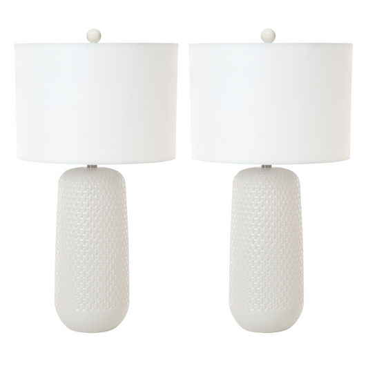 Lux Lighting 30" White Ceramic Stunning Classic Table Lamps (Set of 2) 3-Way Switch