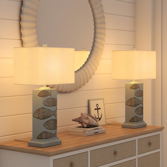 Lux Lighting 28" Gray/Light Brown Coastal Fish Table Lamp (Set of 2) 3-Way Switch
