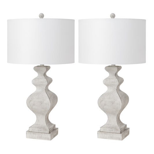 Lux Lighting 32" White Farmhouse Table Lamps USB Port, (Set of 2) 3-Way Switch