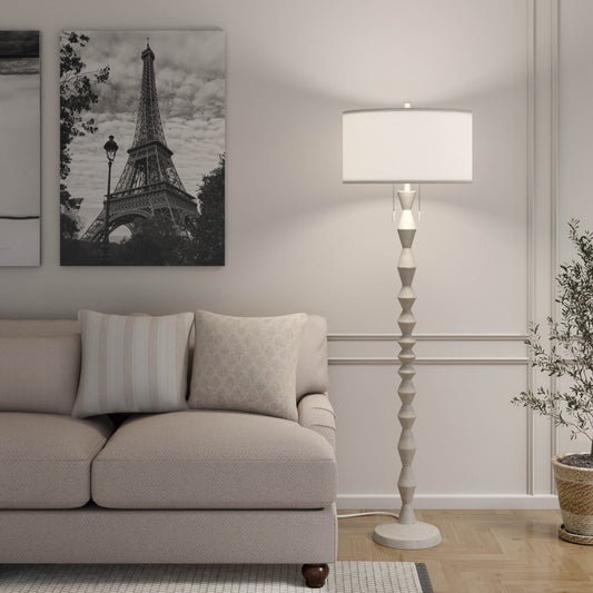 Zenith, 66" White Floor Lamp (Single, Minimalist Style with Drum Shade)