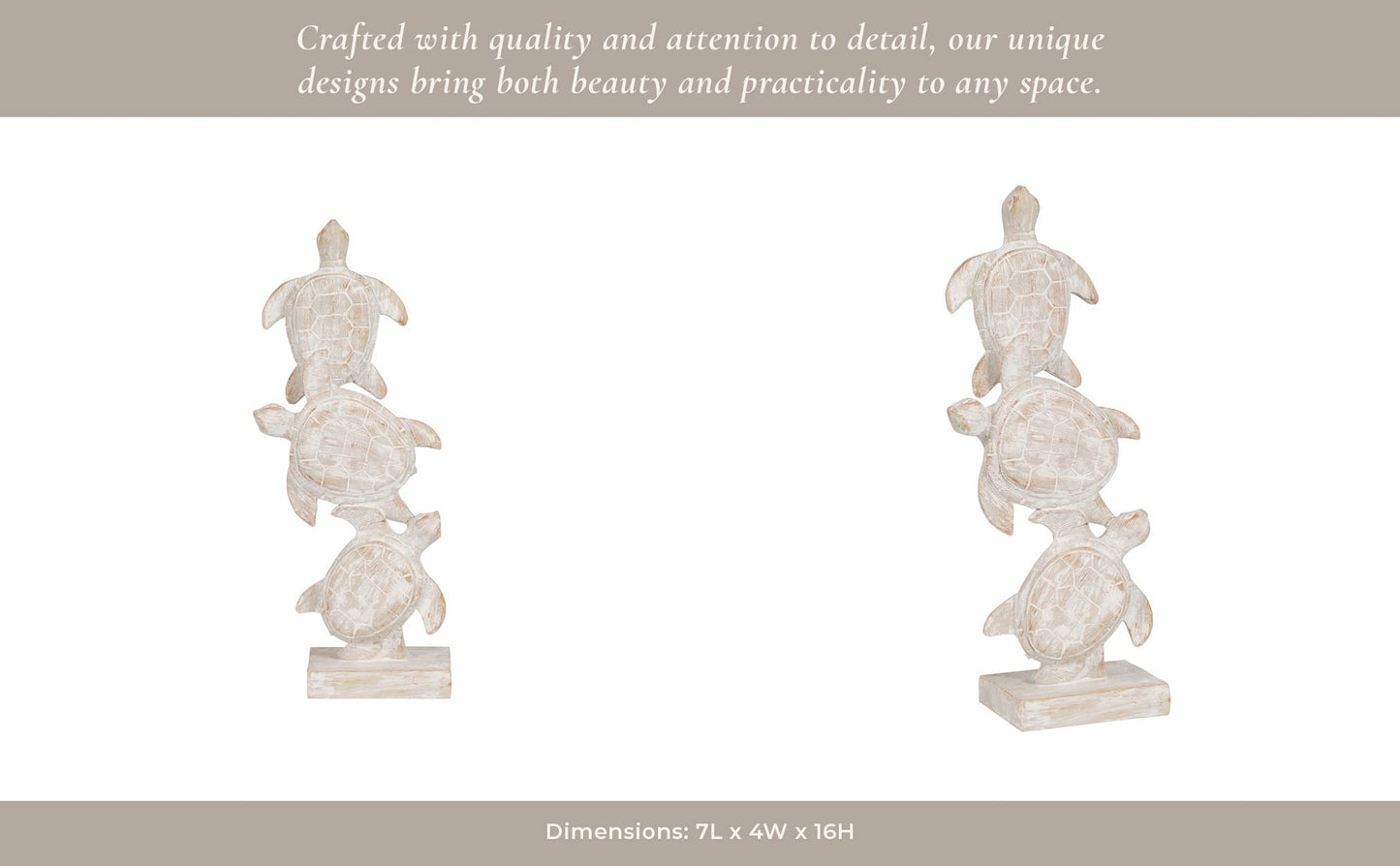 Figurine - Ivory/White Resin Stacked Sea Turtles, 16 in.