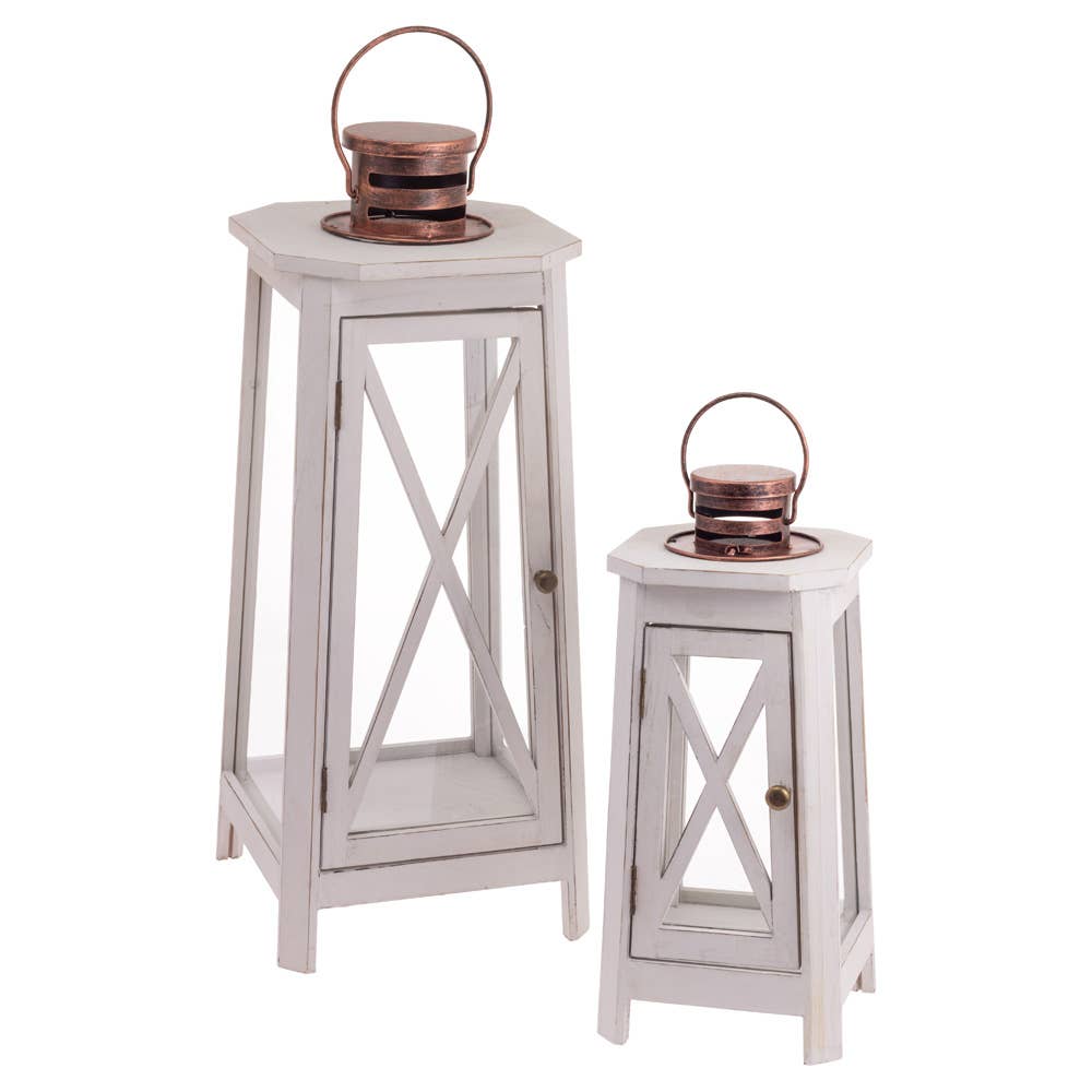 Waters Edge White Lighthouse Lanterns Set Of 2
