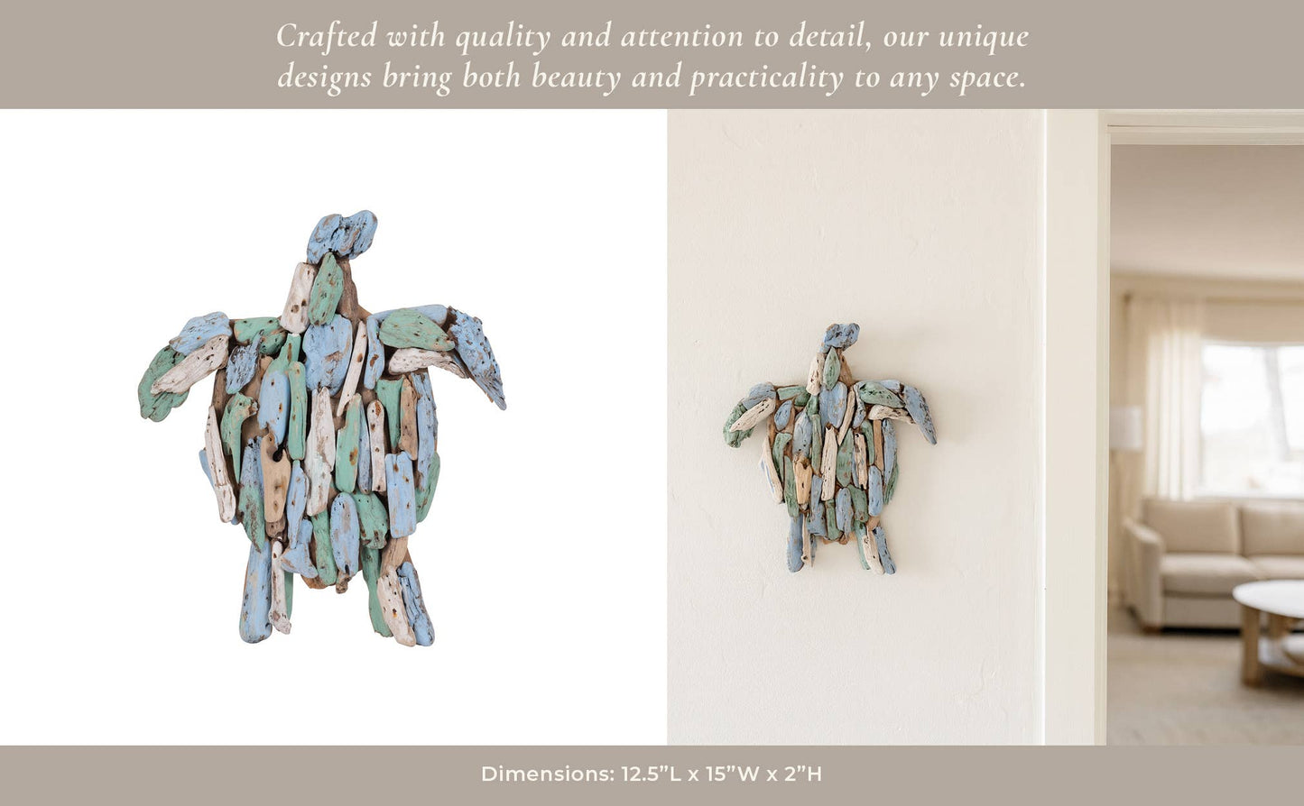 Decorative Figurine - Blue Wood Coastal Turtle, 15 in.