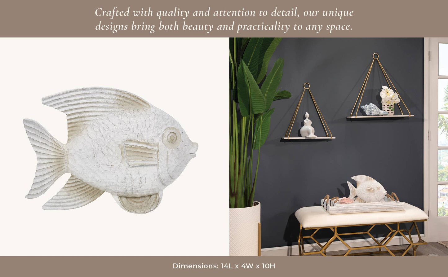 Resin Coastal Fish Decorative Figurine - White, 14 in.