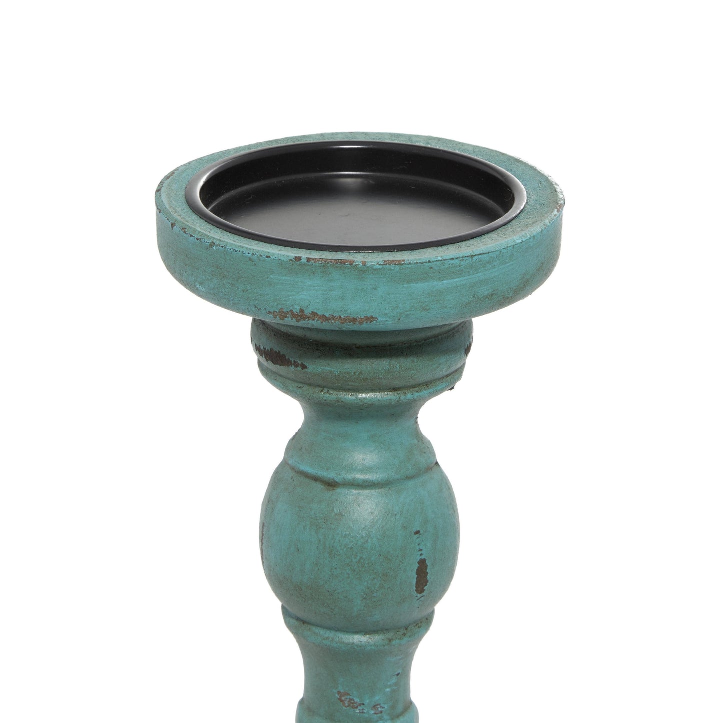 Traditional Teal Wooden Candle Holder Set