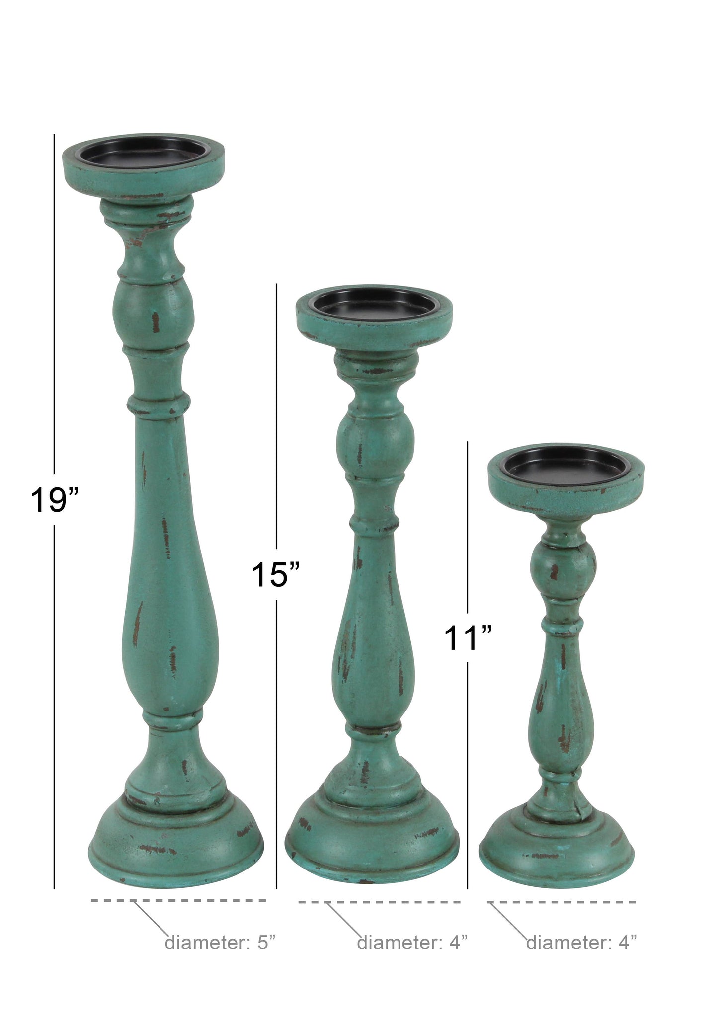 Traditional Teal Wooden Candle Holder Set