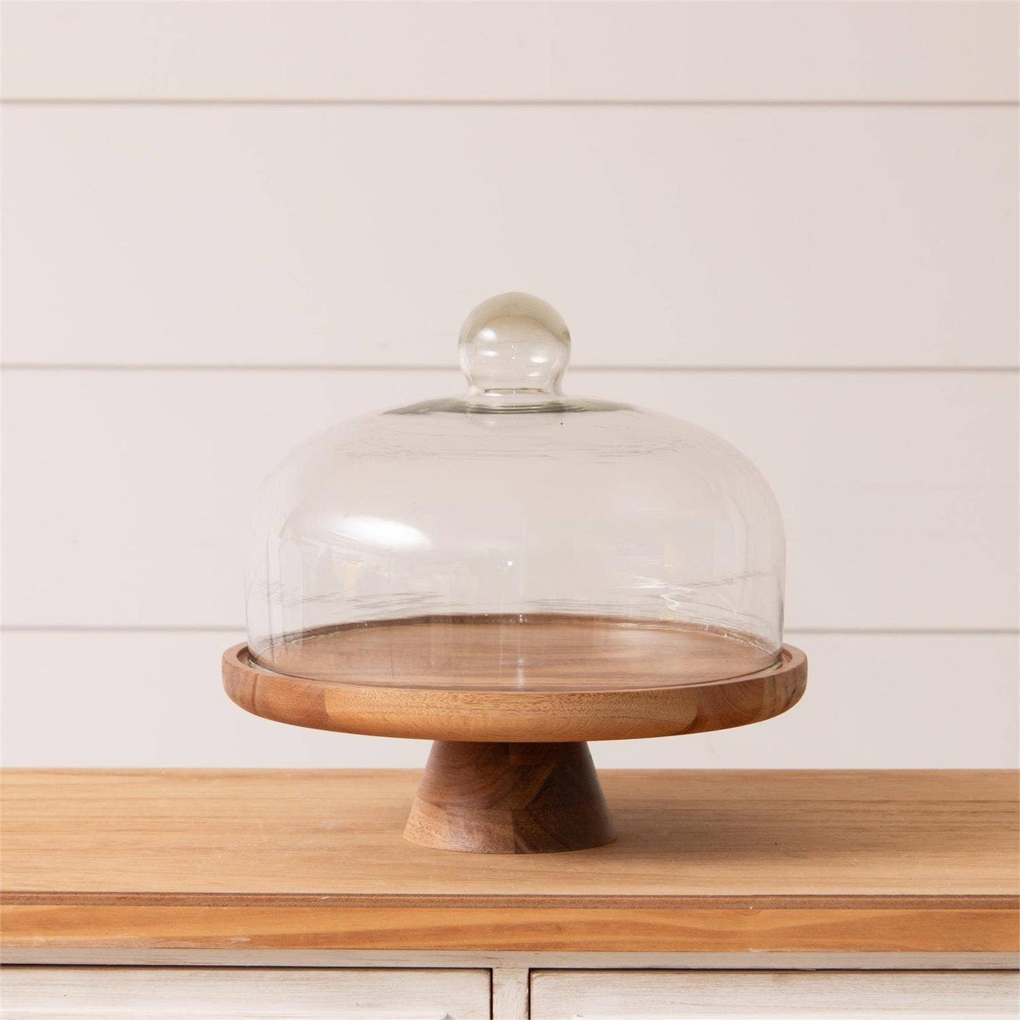 Wood Cake Stand With Glass Dome (PC)