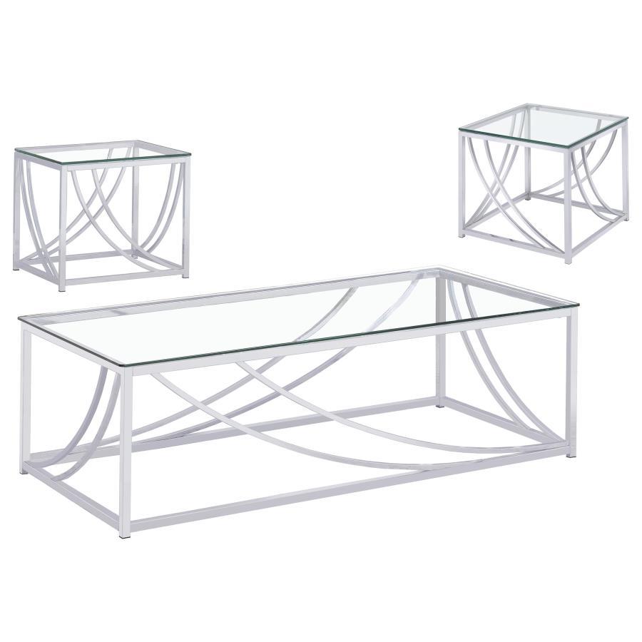 Lille - 3 Piece Glass Top Coffee End Sofa Table Set - Chrome