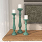 Traditional Teal Wooden Candle Holder Set