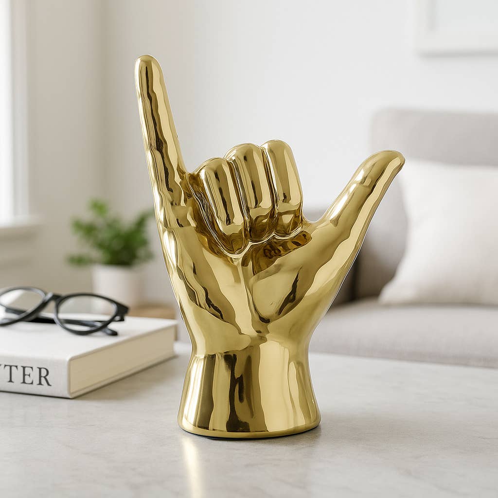 Decorative Sculpture - Gold Ceramic Hang Loose Hand, 7 in.