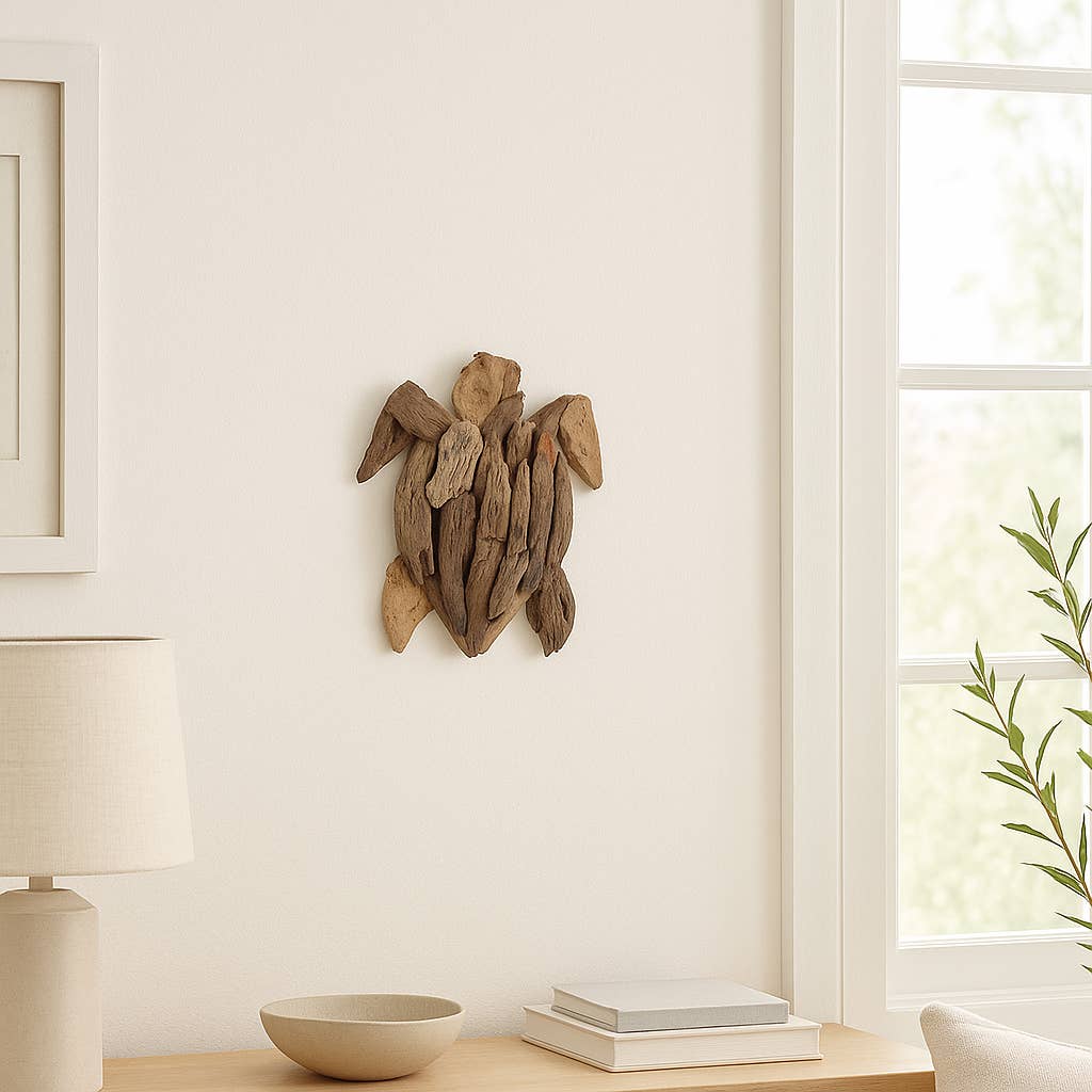 Driftwood Coastal Turtle Wall Figurine - Brown, 12 in.