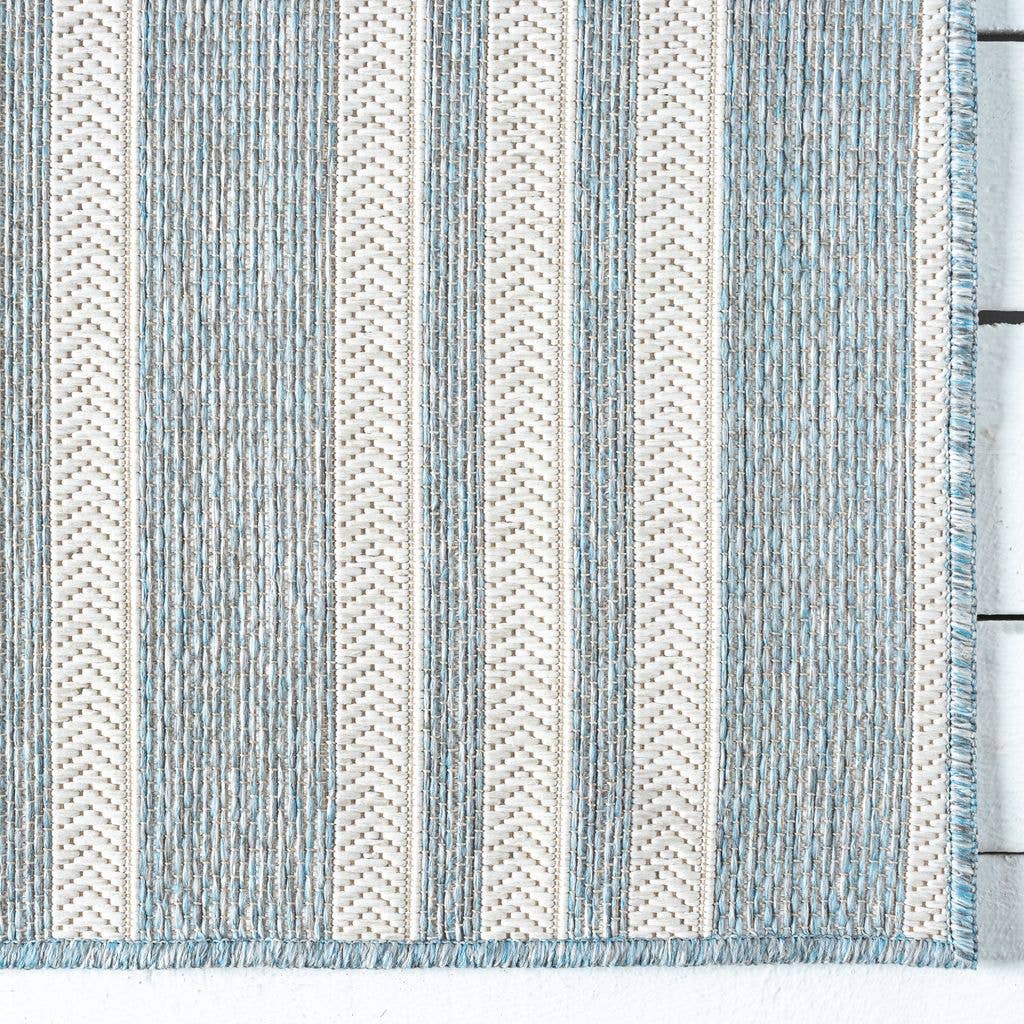 Ocean Blue Horizontal Striped Indoor/Outdoor Rug: 7'9" x 10'2"