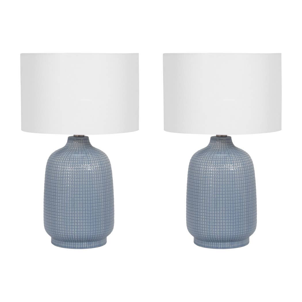 Ceramic Linen Shades Table Lamps Set of 2 - Blue, 18 in.