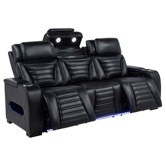 Zuma - Faux Leather Dual Power Reclining LED Sofa - Black