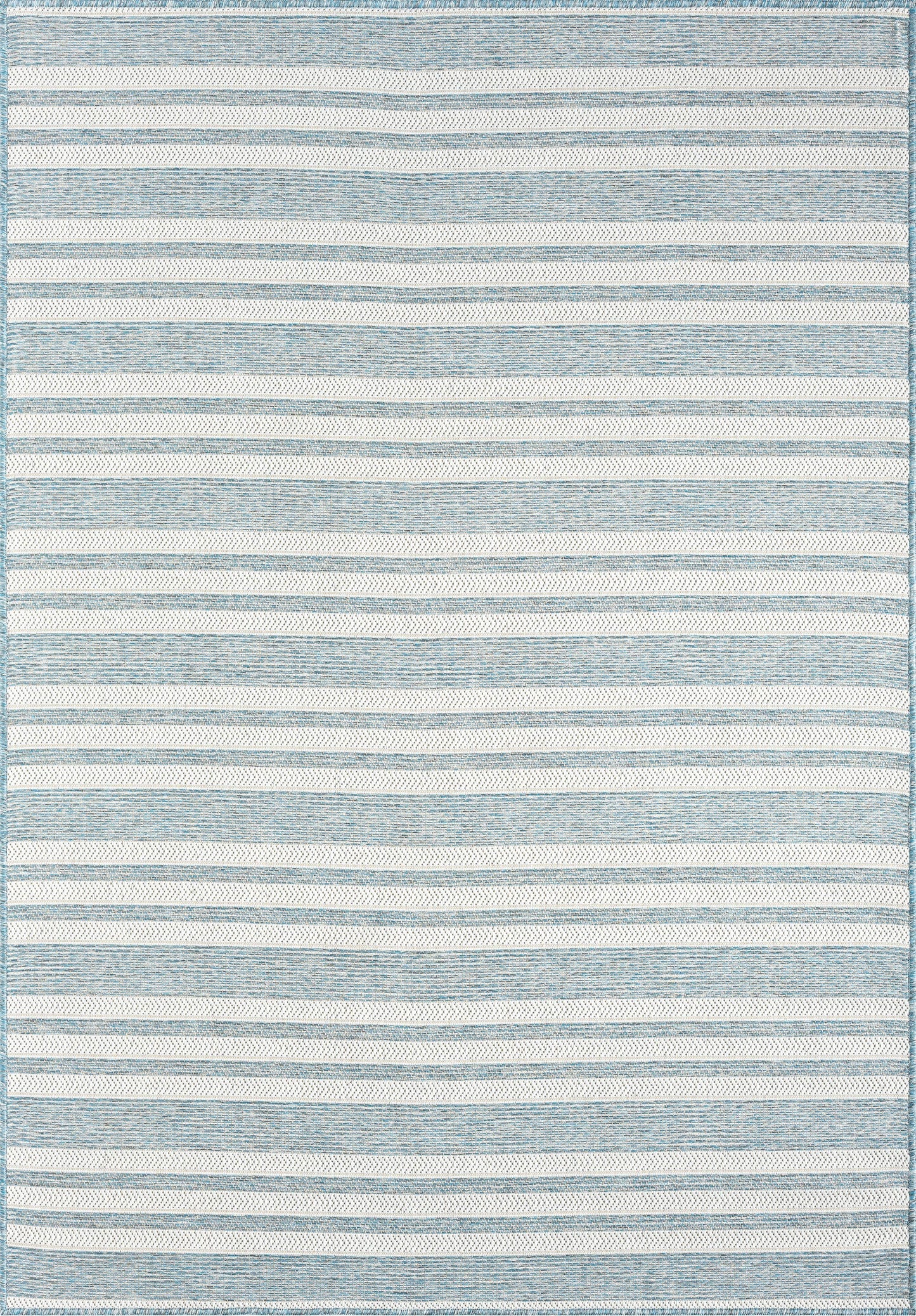 Ocean Blue Horizontal Striped Indoor/Outdoor Rug: 7'9" x 10'2"