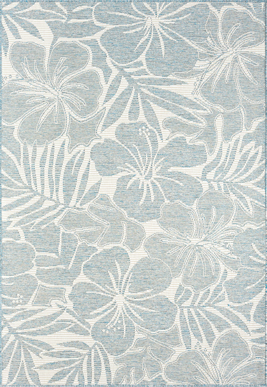 Ocean Blue Tropical Flower Indoor/Outdoor Area Rug: 5'3" x 7'6"