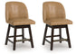 Neymorton - Dark Grayish Brown - Upholstered Swivel Faux Leather Barstool (Set of 2)