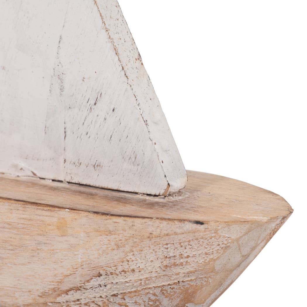Brown/White 14 in. Wood Coastal Sailboat Sculpture