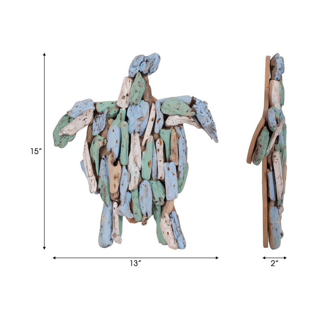Decorative Figurine - Blue Wood Coastal Turtle, 15 in.