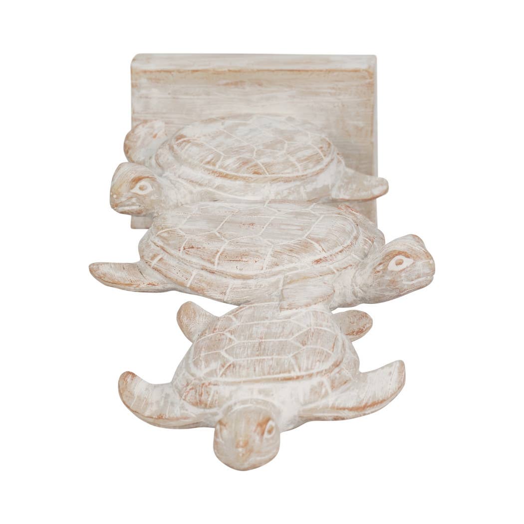 Figurine - Ivory/White Resin Stacked Sea Turtles, 16 in.