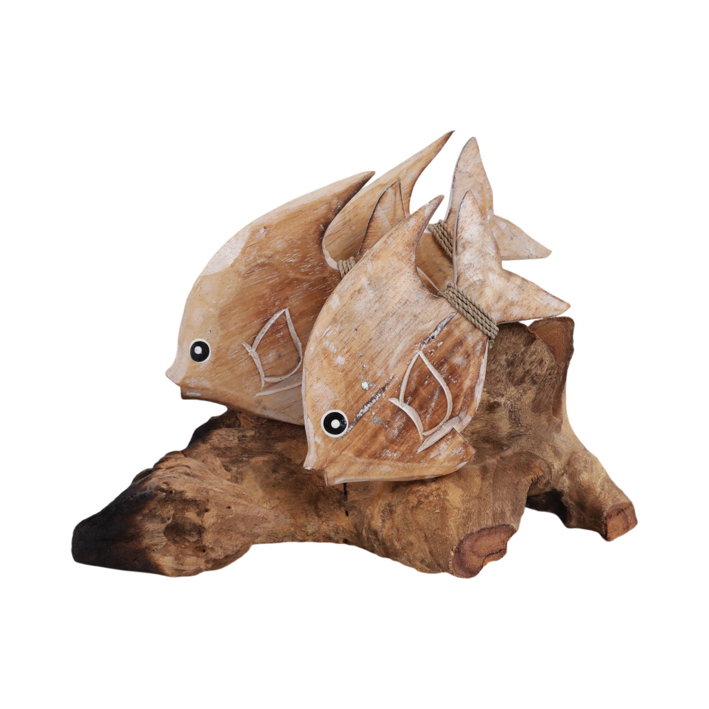 Figurine - Brown Wood Swimming Fish on Branch, 12 in