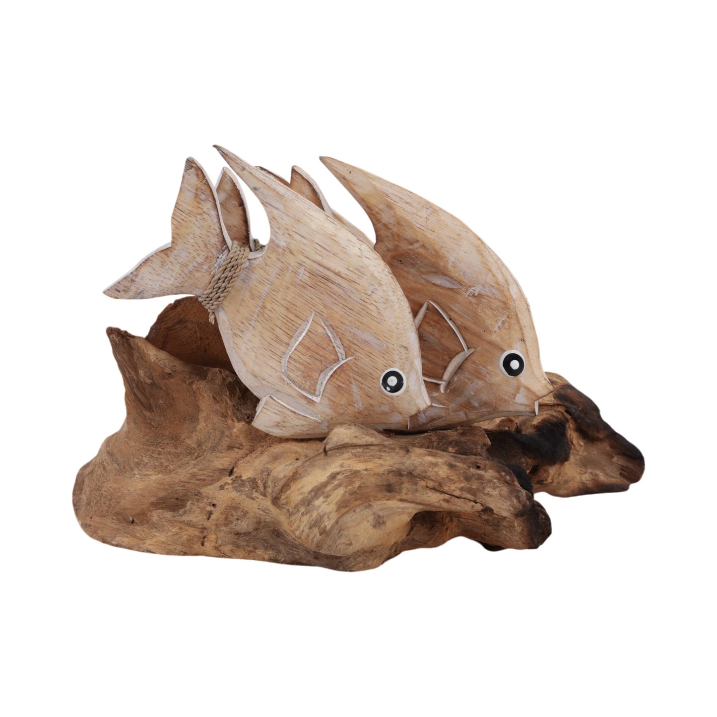 Figurine - Brown Wood Swimming Fish on Branch, 12 in
