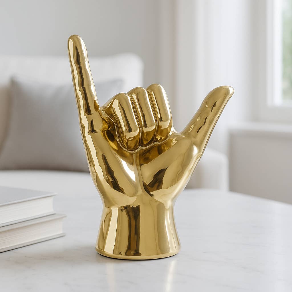 Decorative Sculpture - Gold Ceramic Hang Loose Hand, 7 in.