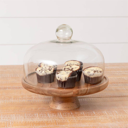 Wood Cake Stand With Glass Dome (PC)