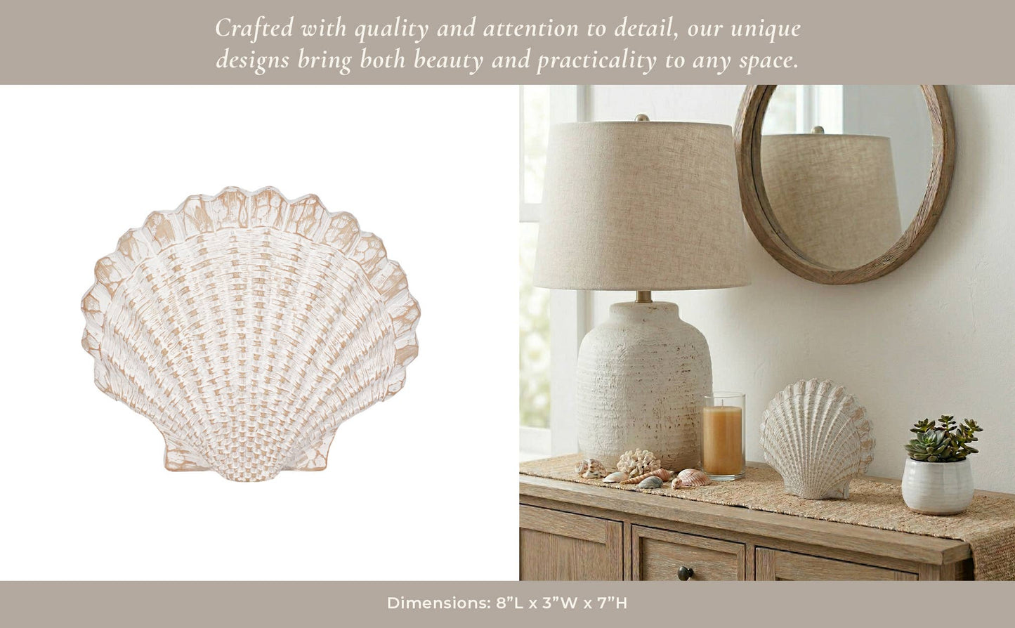 White 8 in. Resin Sea Scallop Shell Woven Pattern Figurine