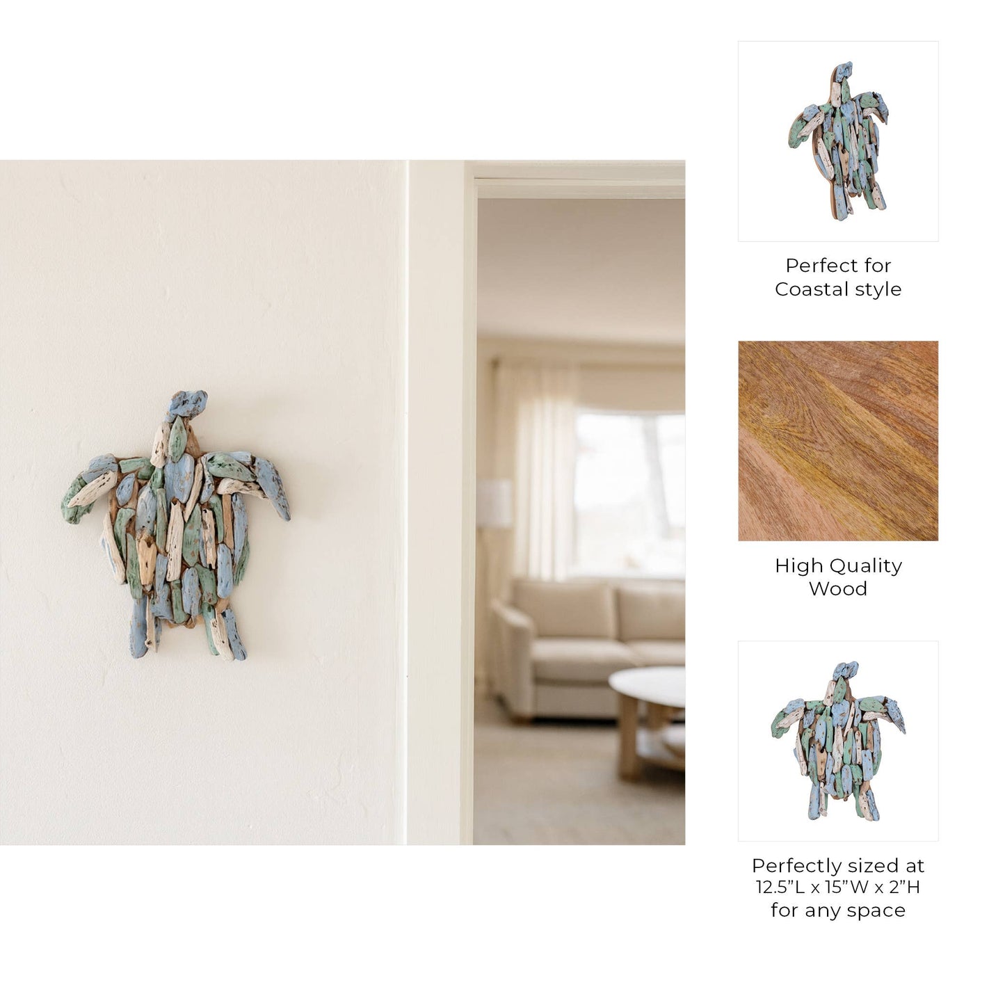 Decorative Figurine - Blue Wood Coastal Turtle, 15 in.