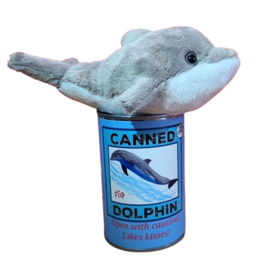 Flip the Canned Dolphin | Stuffed Animal Plush w/Jokes |Gift: Pop Top Lid