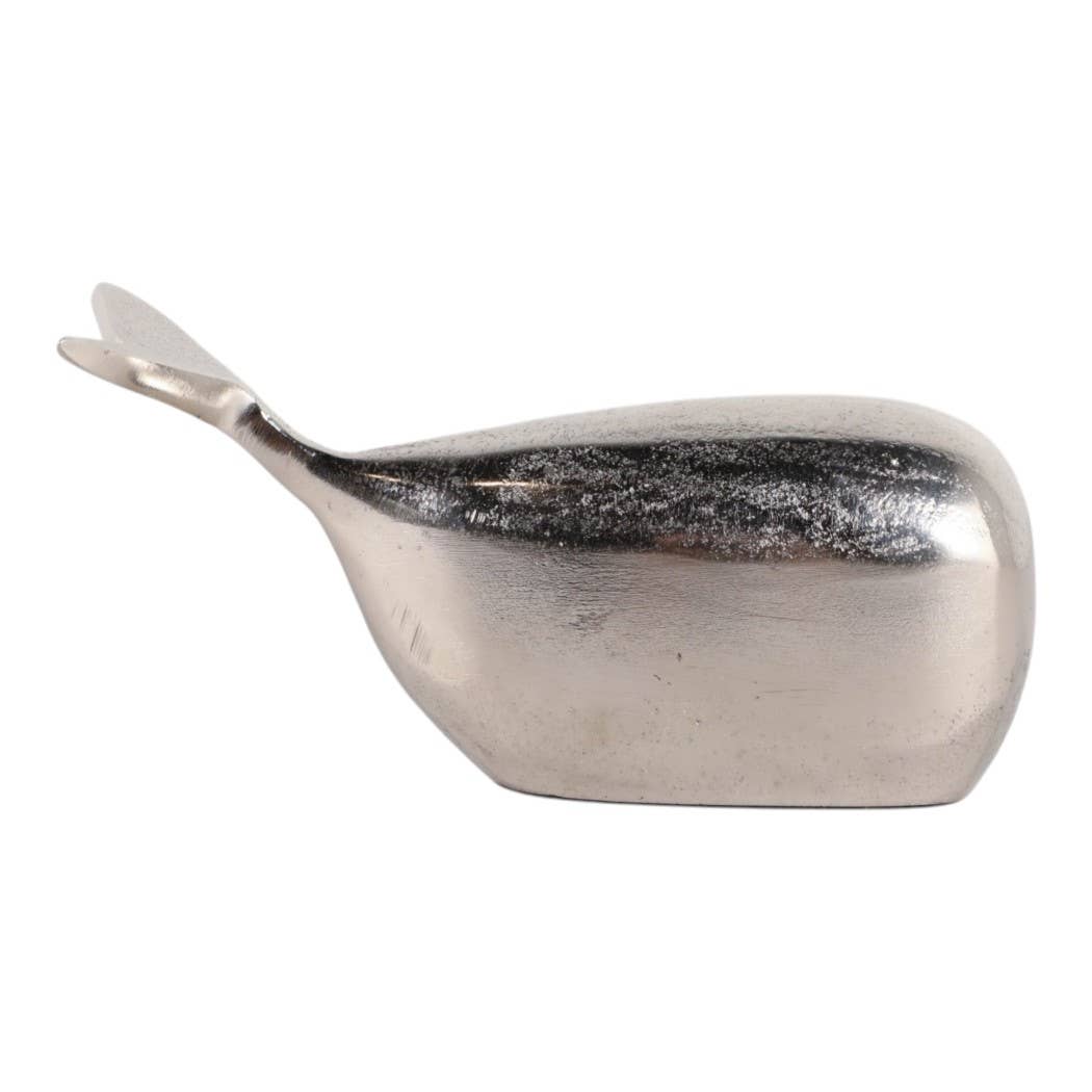 Decorative Figurine - Silver Metal Whale, 7 in.