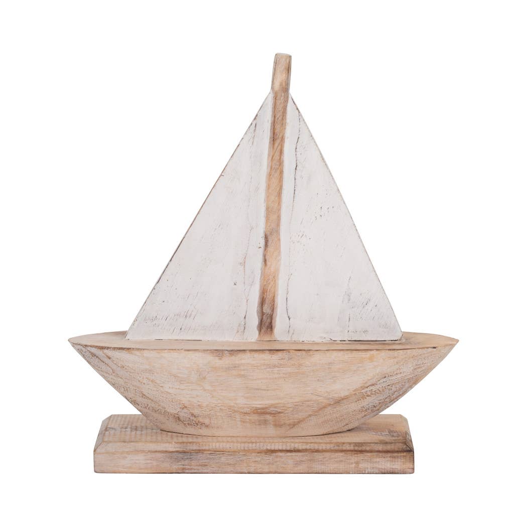 Brown/White 14 in. Wood Coastal Sailboat Sculpture