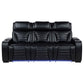 Zuma - Faux Leather Dual Power Reclining LED Sofa - Black