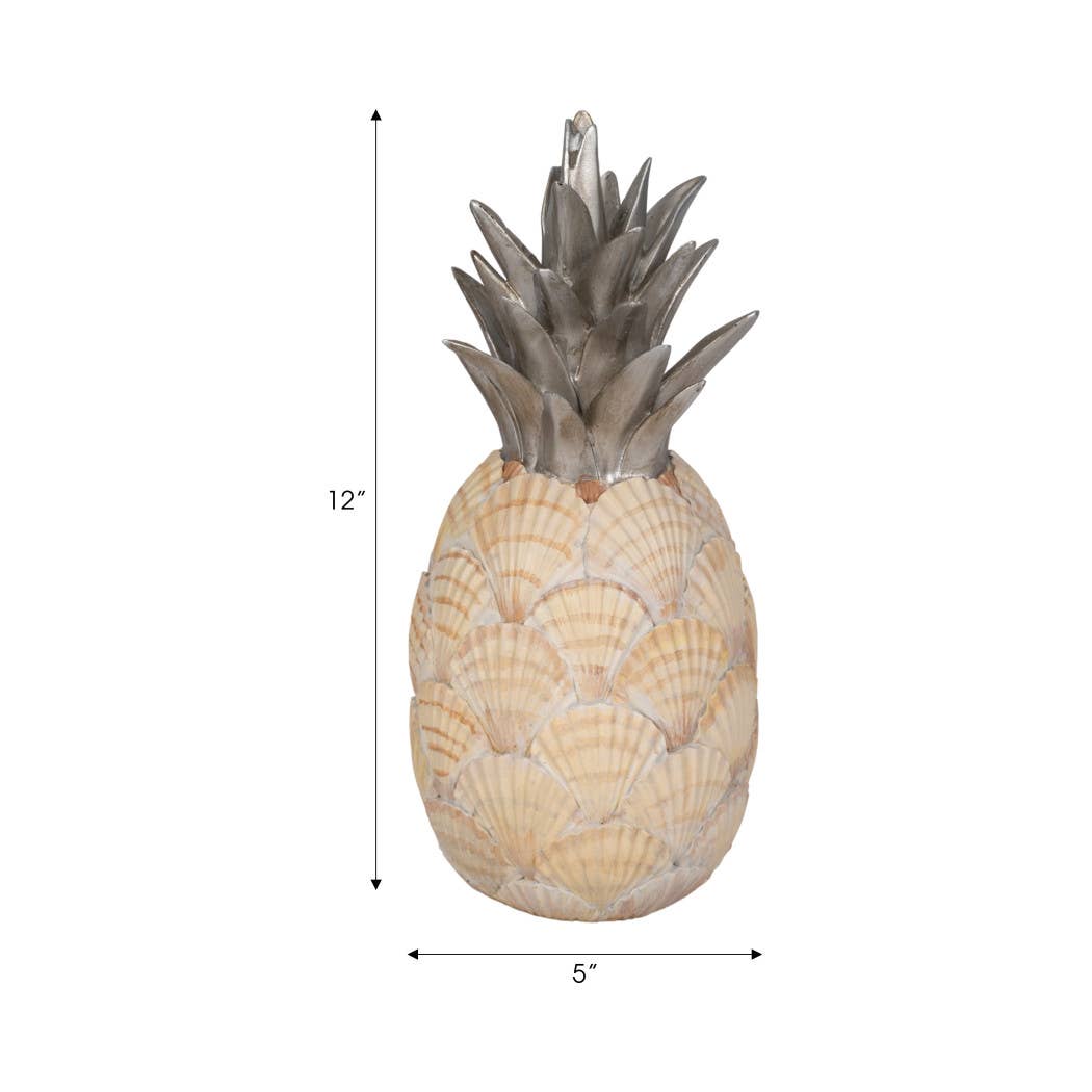 Sculpture - Ivory/Green Resin Seashell Pineapple, 13 in.