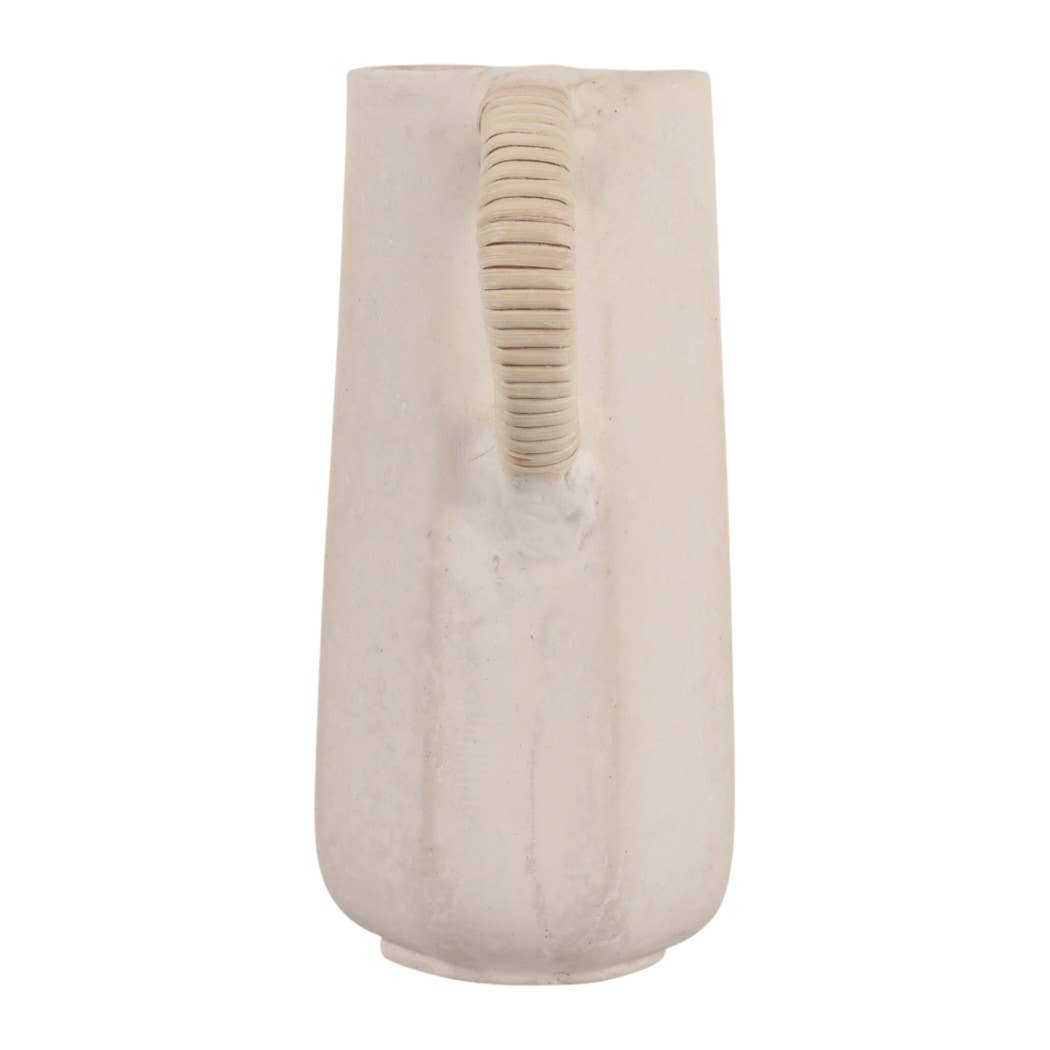 Decorative Vase - Ivory Paper Mache with Rattan Handle, 11in