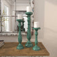 Traditional Teal Wooden Candle Holder Set