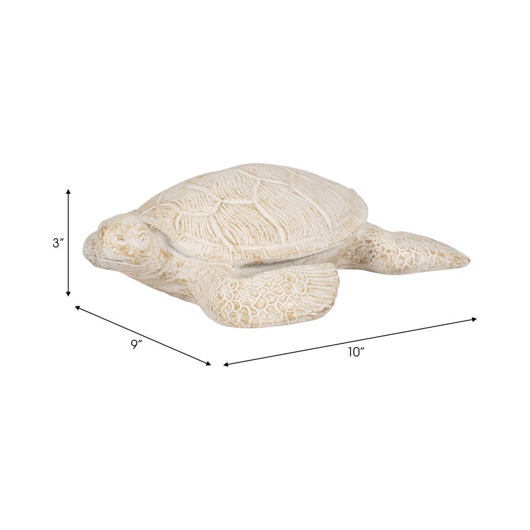Decorative Figurine - Ivory Resin Solid Sea Turtle. 10 in.