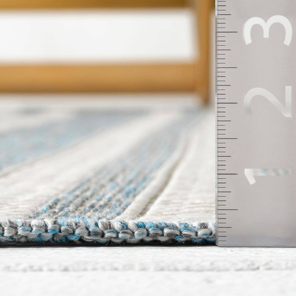 Ocean Blue Horizontal Striped Indoor/Outdoor Rug: 7'9" x 10'2"
