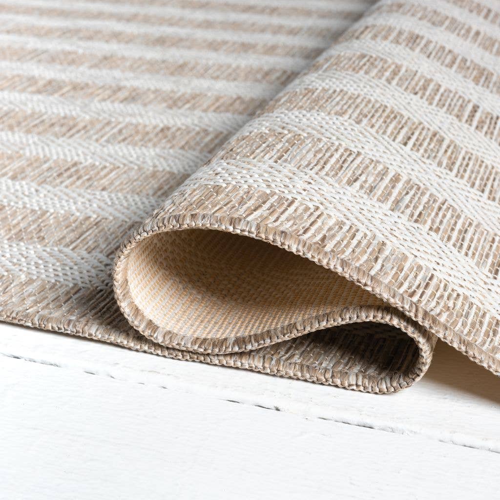 Ocean Striped Beige Brown Indoor/Outdoor Area Rug: 5'3" x 7'6"