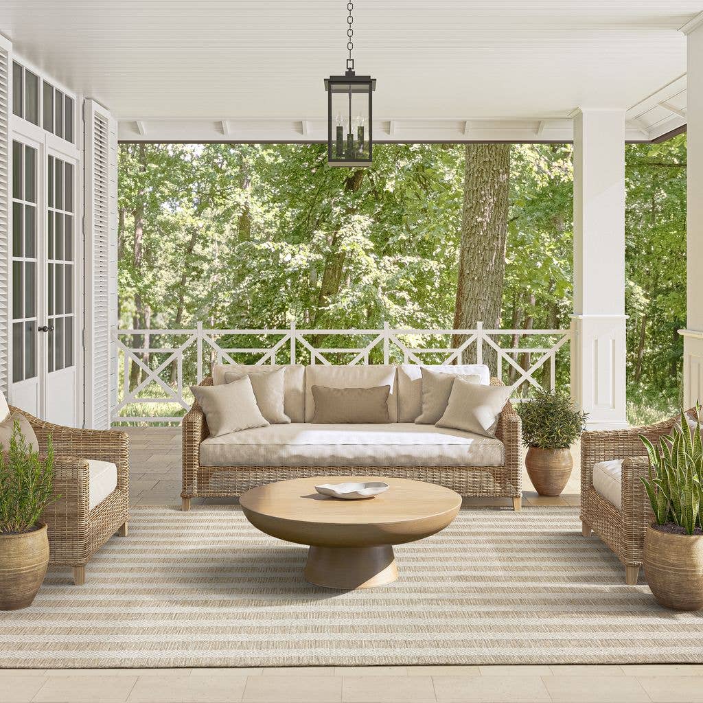 Ocean Striped Beige Brown Indoor/Outdoor Area Rug: 7'9" x 10'2"