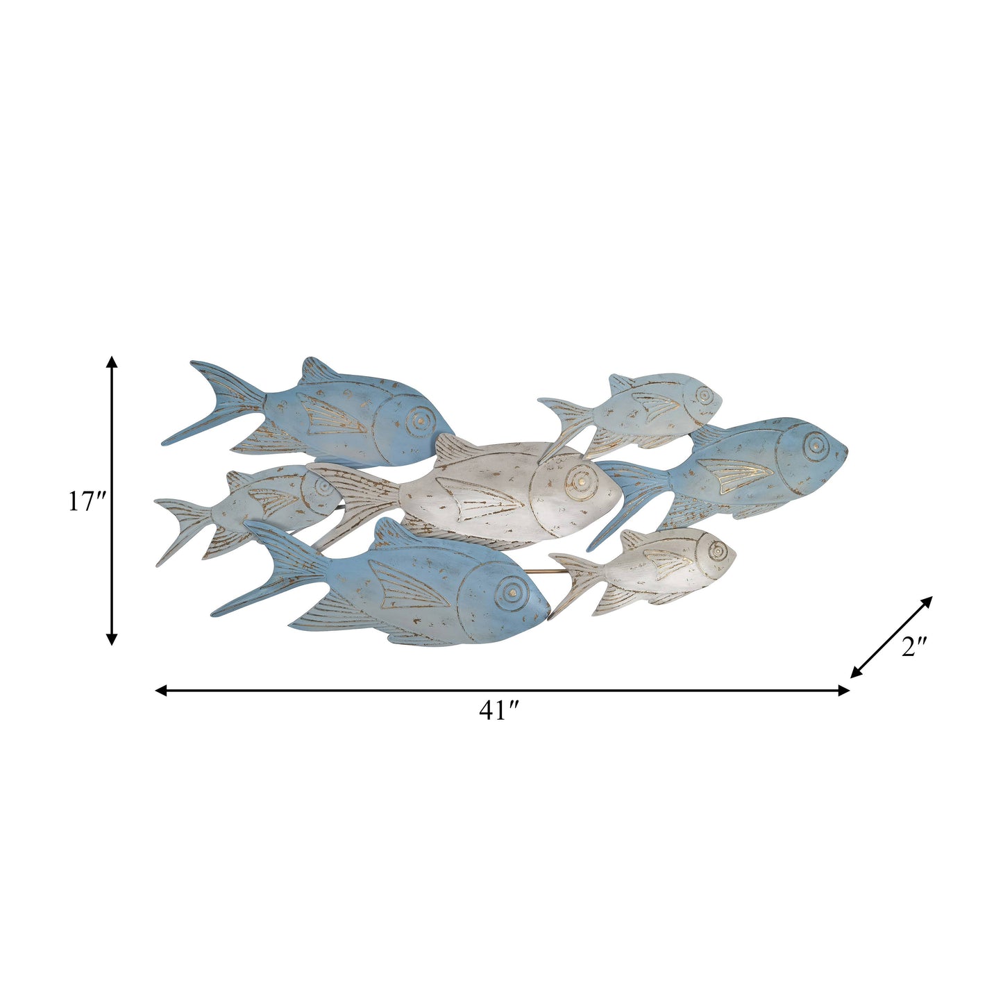 Wall Decor - Blue Metal Coastal School of Fish, 41x17 in.