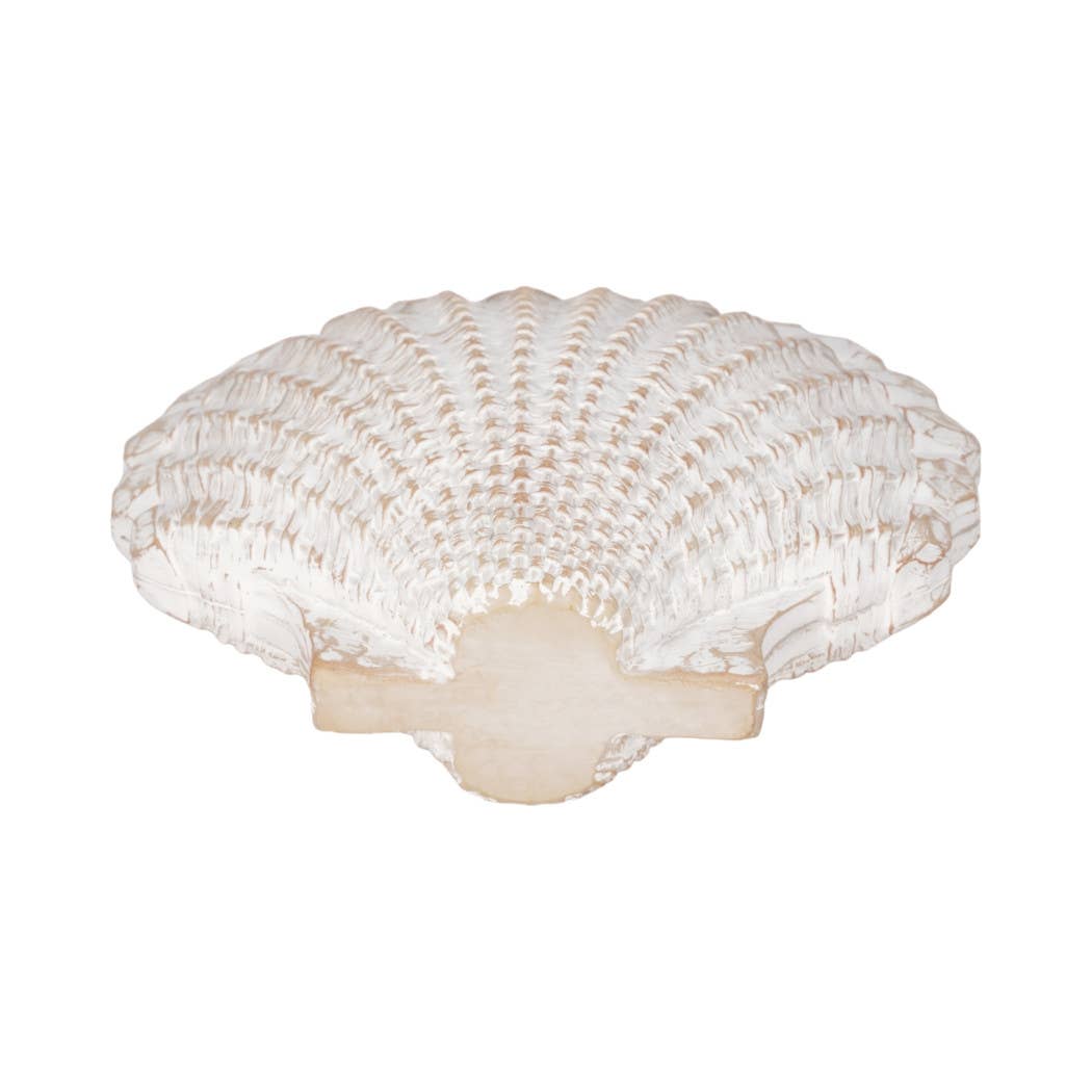 White 8 in. Resin Sea Scallop Shell Woven Pattern Figurine