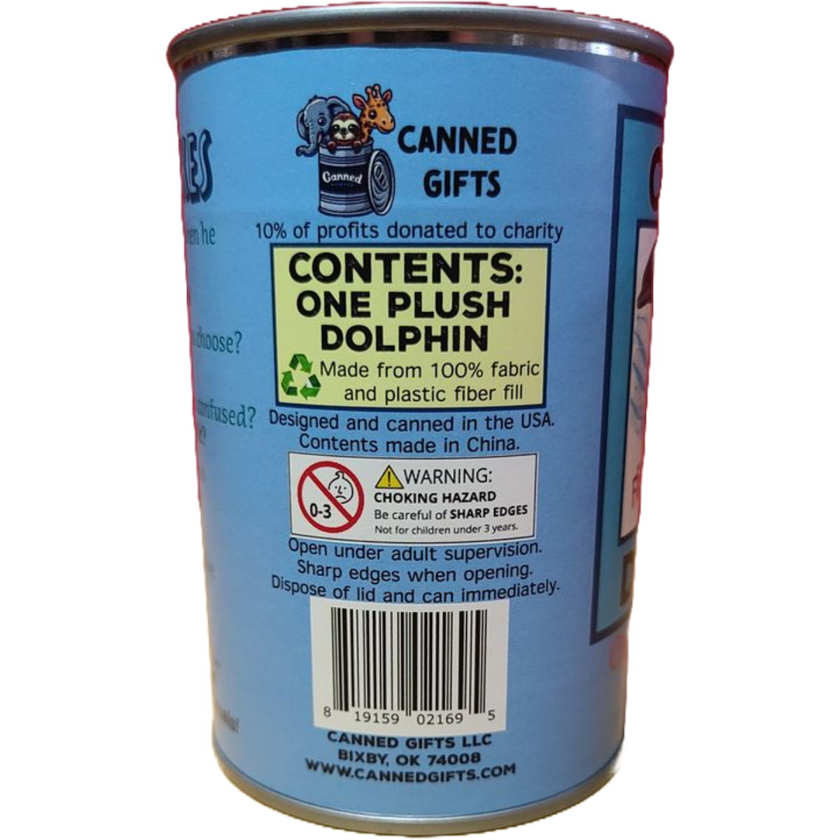 Flip the Canned Dolphin | Stuffed Animal Plush w/Jokes |Gift: Pop Top Lid