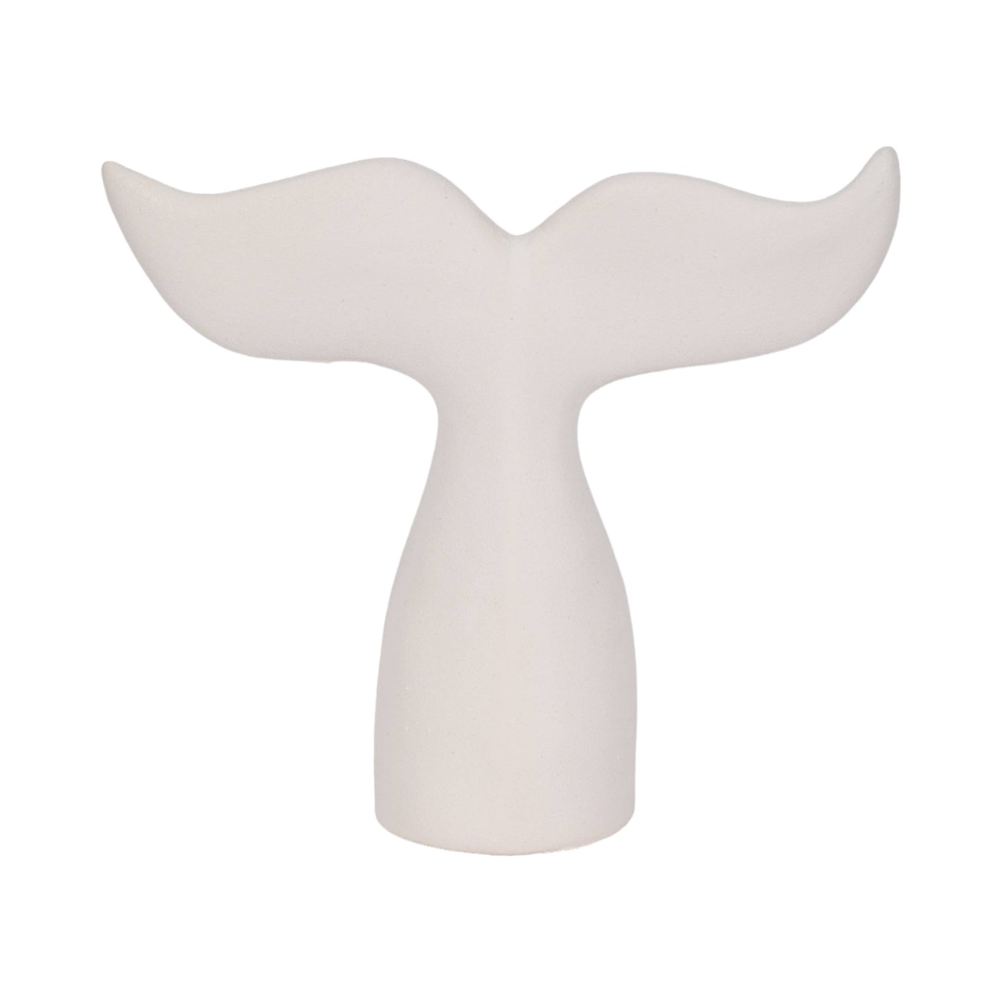 Figurine - White Ceramic Textured Whale Tail, 10 in.