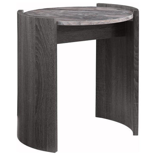 Gladstone - Round Faux Marble Top End Table - Distressed Gray
