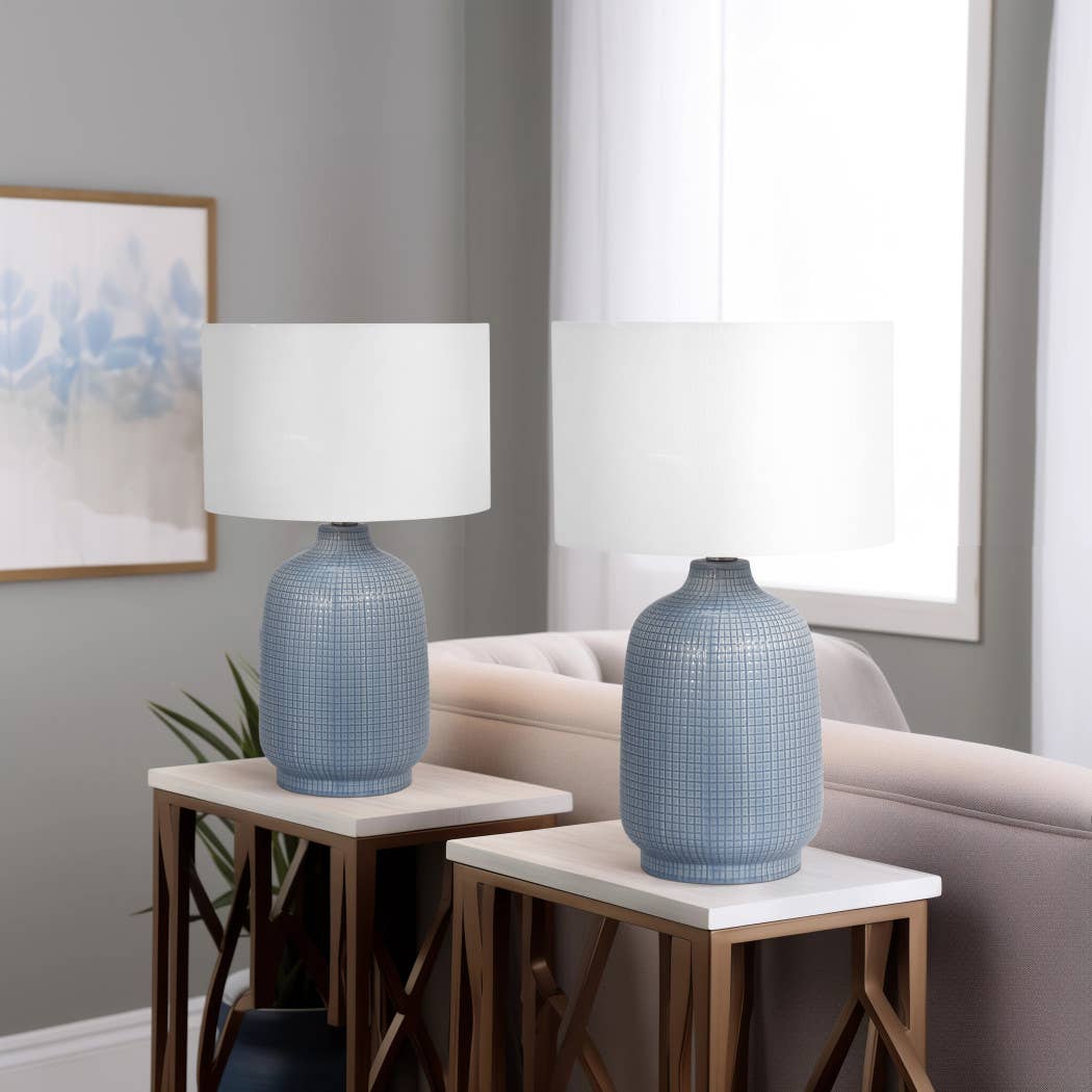 Ceramic Linen Shades Table Lamps Set of 2 - Blue, 18 in.