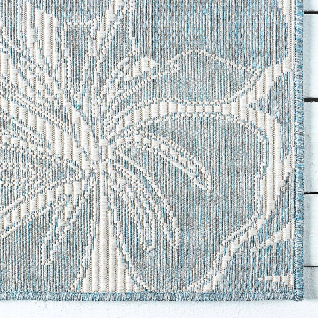 Ocean Blue Tropical Flower Indoor/Outdoor Area Rug: 7'9" x 10'2"