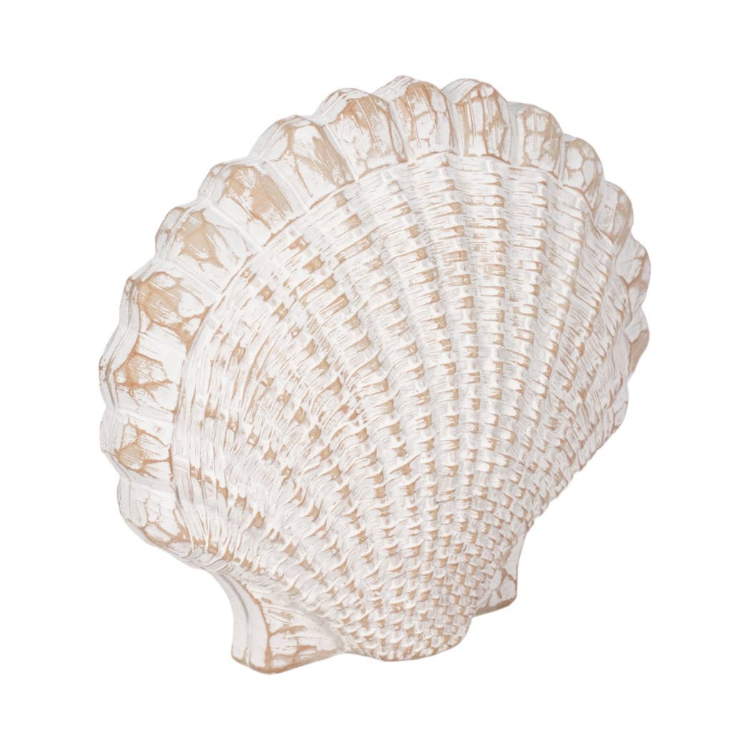 White 8 in. Resin Sea Scallop Shell Woven Pattern Figurine